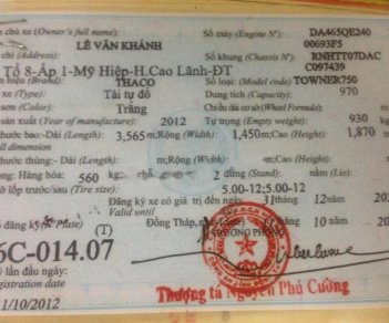 Thaco TOWNER 750 2012 - Cần bán Thaco Towner 750 đời 2012, màu trắng, giá chỉ 97 triệu