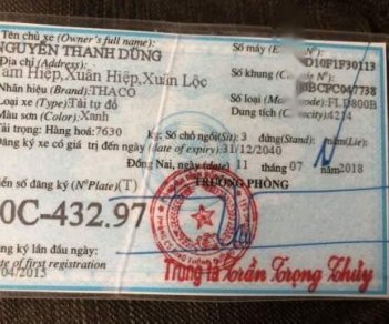 Thaco FORLAND   2015 - Bán xe Thaco Forland màu xanh 7630kg, đăng ký 2015