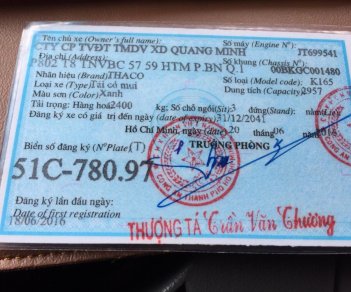 Thaco Kia K165 2016 - Xe Thaco Kia thùng bạt đăng ký lần đầu 2016, màu xanh lục còn mới, giá tốt 300 triệu