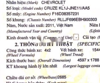 Chevrolet Cruze 2011 - Bán xe Chevrolet Cruze MT năm 2011, màu trắng số sàn, giá chỉ 270 triệu